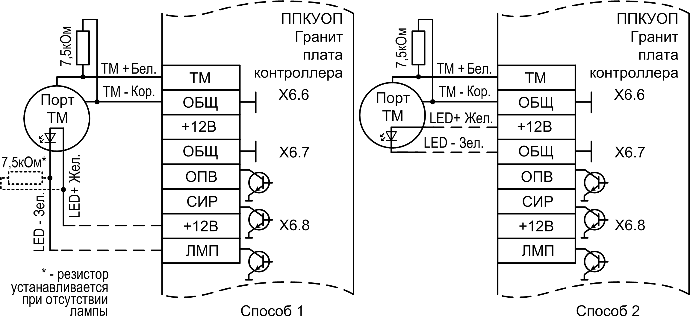 Схемы подключений порта ТМ к ППКУОП Гранит-3А GSM, -5А GSM, -8А GSM, -12А GSM Прибор GSM охраны Гранит-8А GSM. Изображение 1